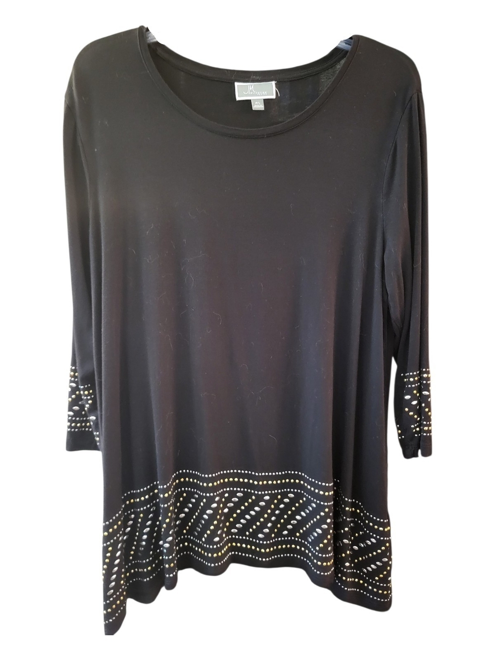 JM Collection Petite Black Tunic with Gold & Silver Stud Detailing - Size PL